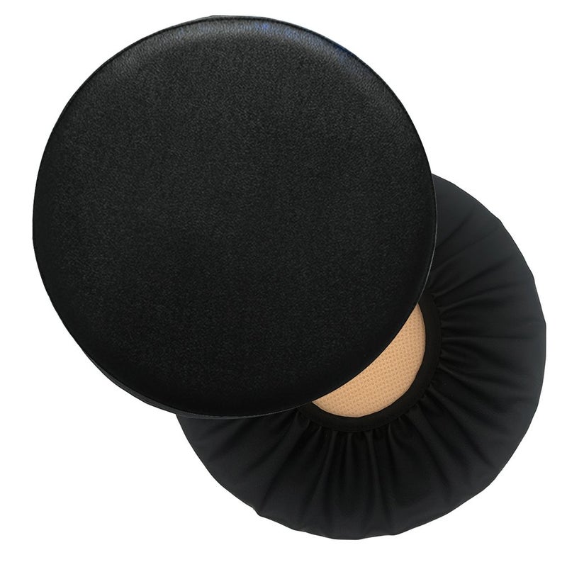 Sigmat 2 Pack Waterproof PU Bar Stool Cover Anti-Slip Round Seat Cover 18.5 Inch Black - Image 1